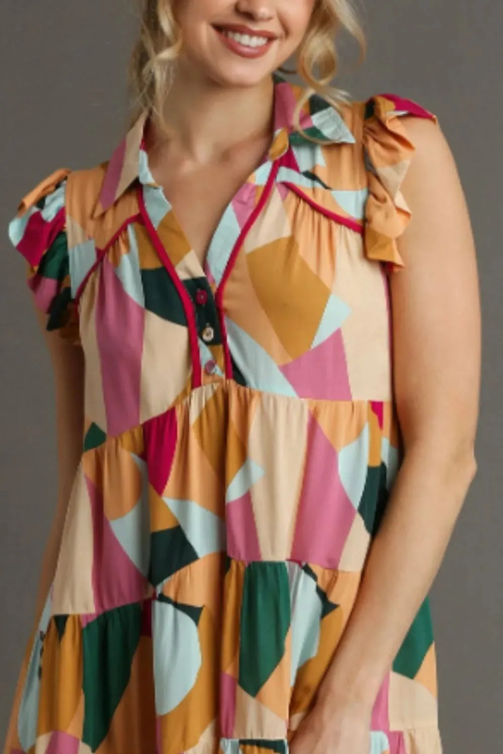 Umgee Full Size Button Detail Ruffle Sleeve Mini Dress Plus Size sold by Gigi Laurent product image thumbnail 2