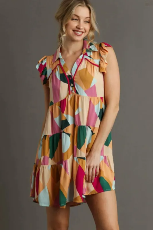 Umgee Full Size Button Detail Ruffle Sleeve Mini Dress Plus Size sold by Gigi Laurent