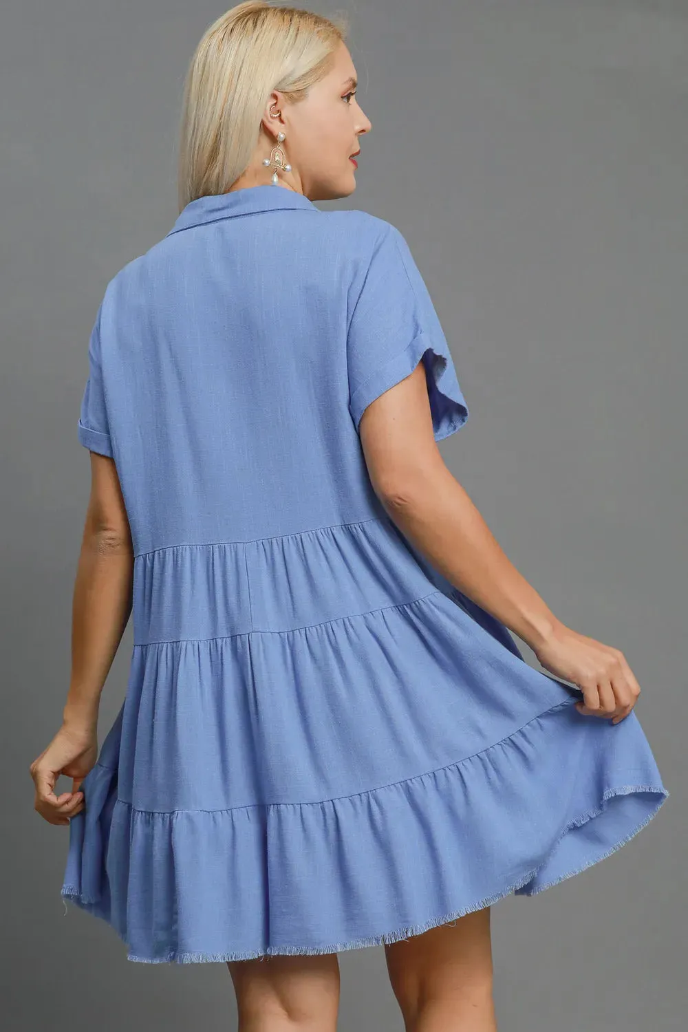Umgee Full Size Raw Hem Folded Sleeve Tiered Dress Plus Size sold by Gigi Laurent product image thumbnail 3