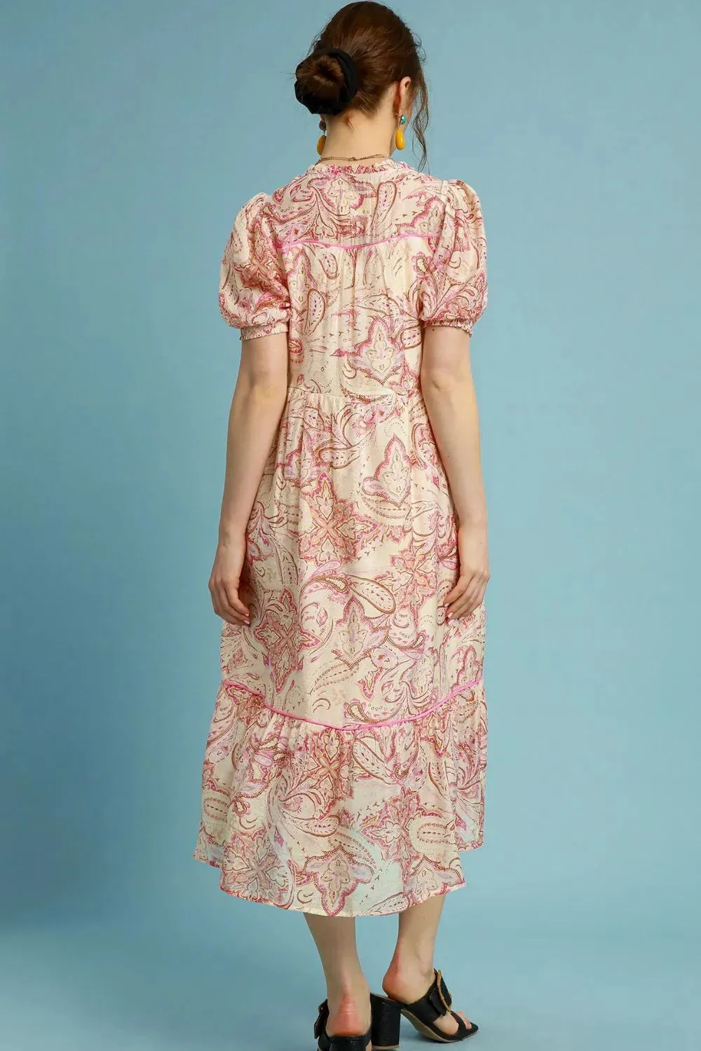 Umgee Full Size Printed Puff Short Sleeve Midi Dress Plus Size sold by Gigi Laurent product image thumbnail 3