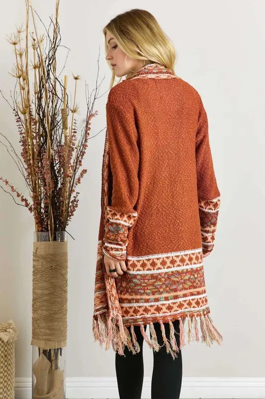 ADORA Full Size Fringe Hem Aztec Border Cardigan Plus Size sold by Gigi Laurent product image thumbnail 5