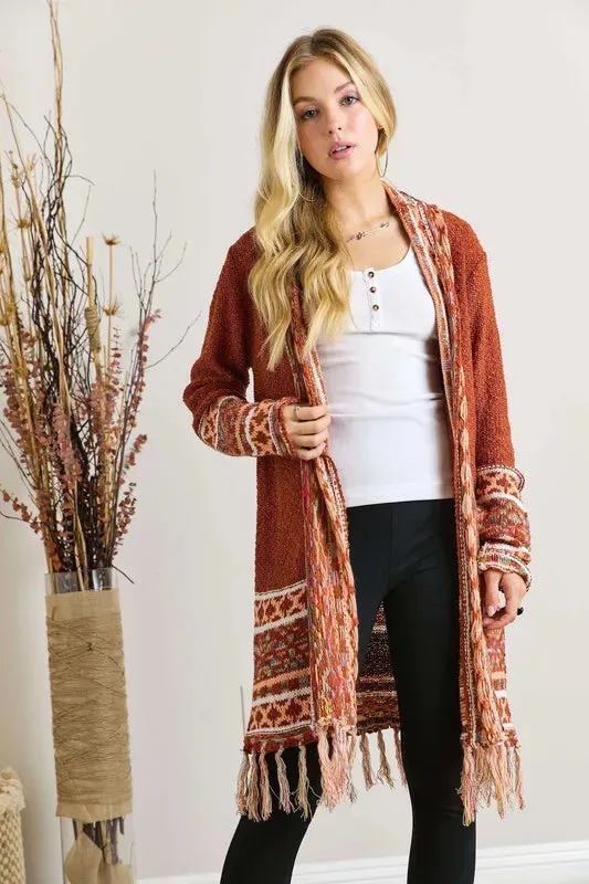 ADORA Full Size Fringe Hem Aztec Border Cardigan Plus Size sold by Gigi Laurent product image thumbnail 2