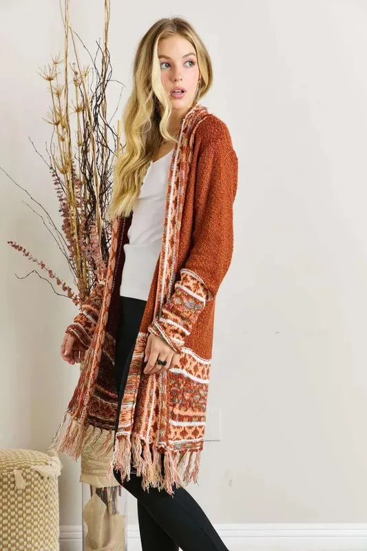 ADORA Full Size Fringe Hem Aztec Border Cardigan Plus Size sold by Gigi Laurent product image thumbnail 4