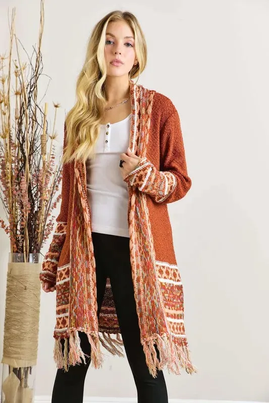 ADORA Full Size Fringe Hem Aztec Border Cardigan Plus Size sold by Gigi Laurent product image thumbnail 3