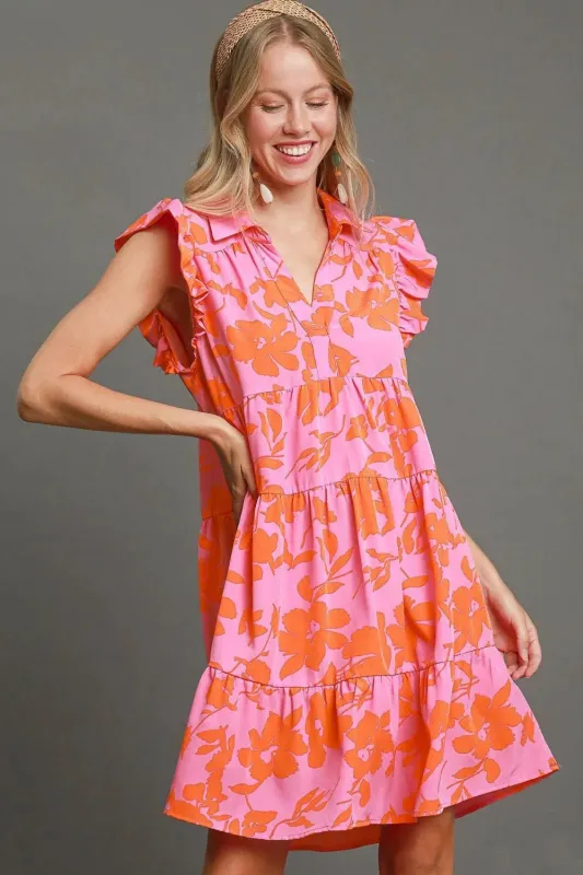 Umgee Full Size Floral Print Ruffle Cap Sleeve Tiered Dress Plus Size sold by Gigi Laurent