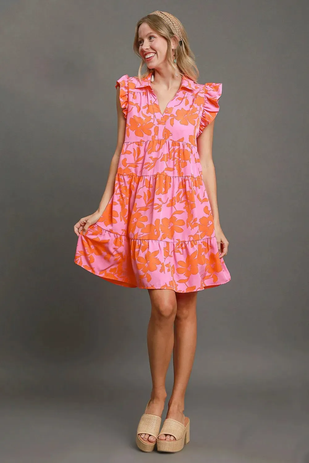 Umgee Full Size Floral Print Ruffle Cap Sleeve Tiered Dress Plus Size sold by Gigi Laurent product image thumbnail 4