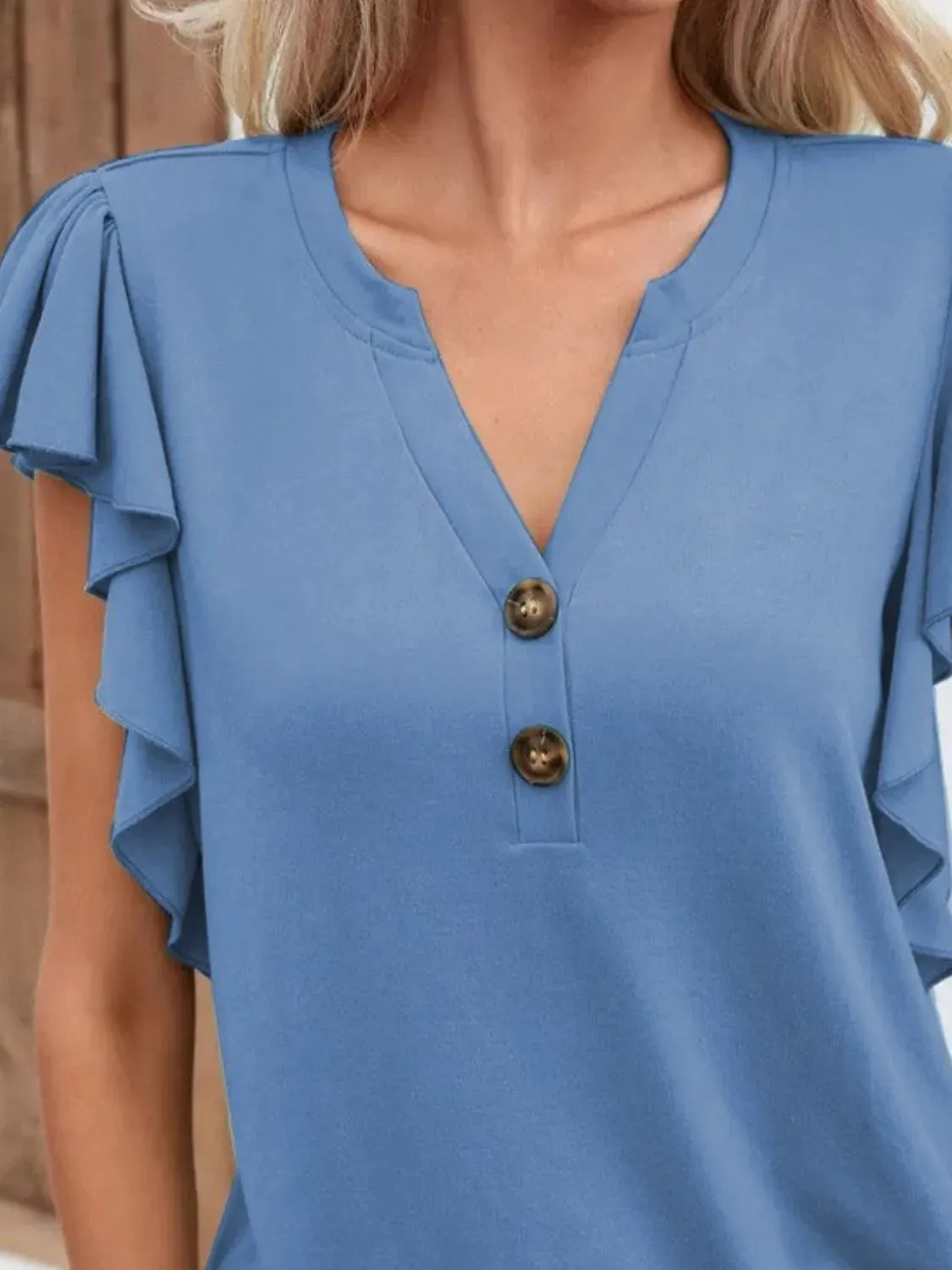 Full Size Ruffled Notched Cap Sleeve Blouse Plus Size sold by Gigi Laurent product image thumbnail 5
