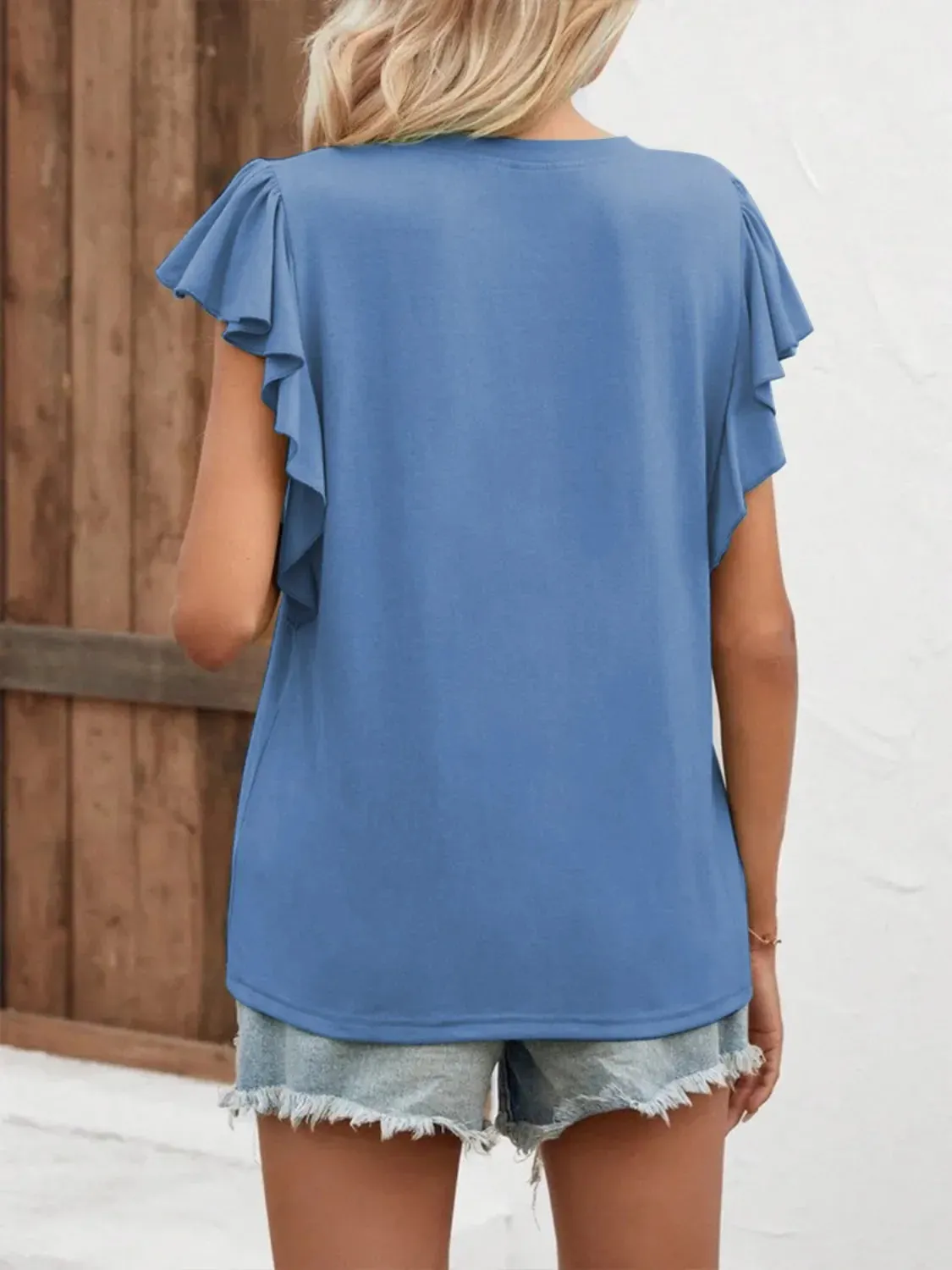 Full Size Ruffled Notched Cap Sleeve Blouse Plus Size sold by Gigi Laurent product image thumbnail 4