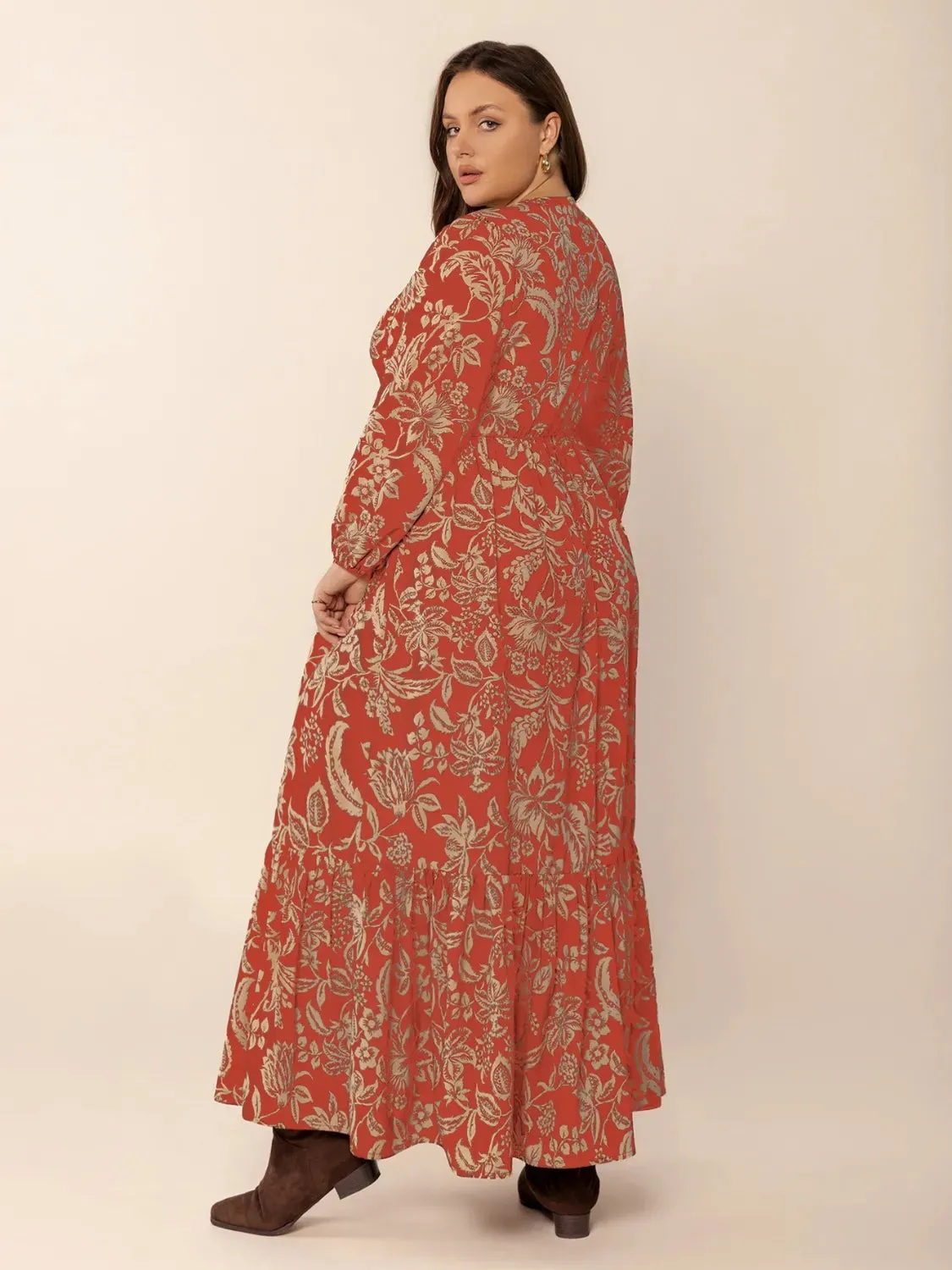 Plus Size Lace Detail Printed Balloon Sleeve Midi Dress sold by Gigi Laurent product image thumbnail 5