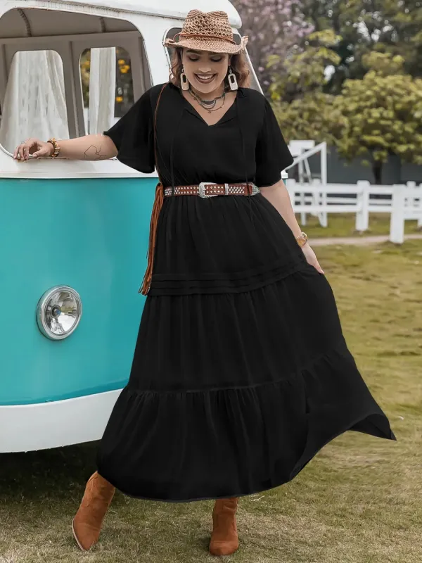 Plus Size Tie Neck Flutter Sleeve Dress sold by Gigi Laurent