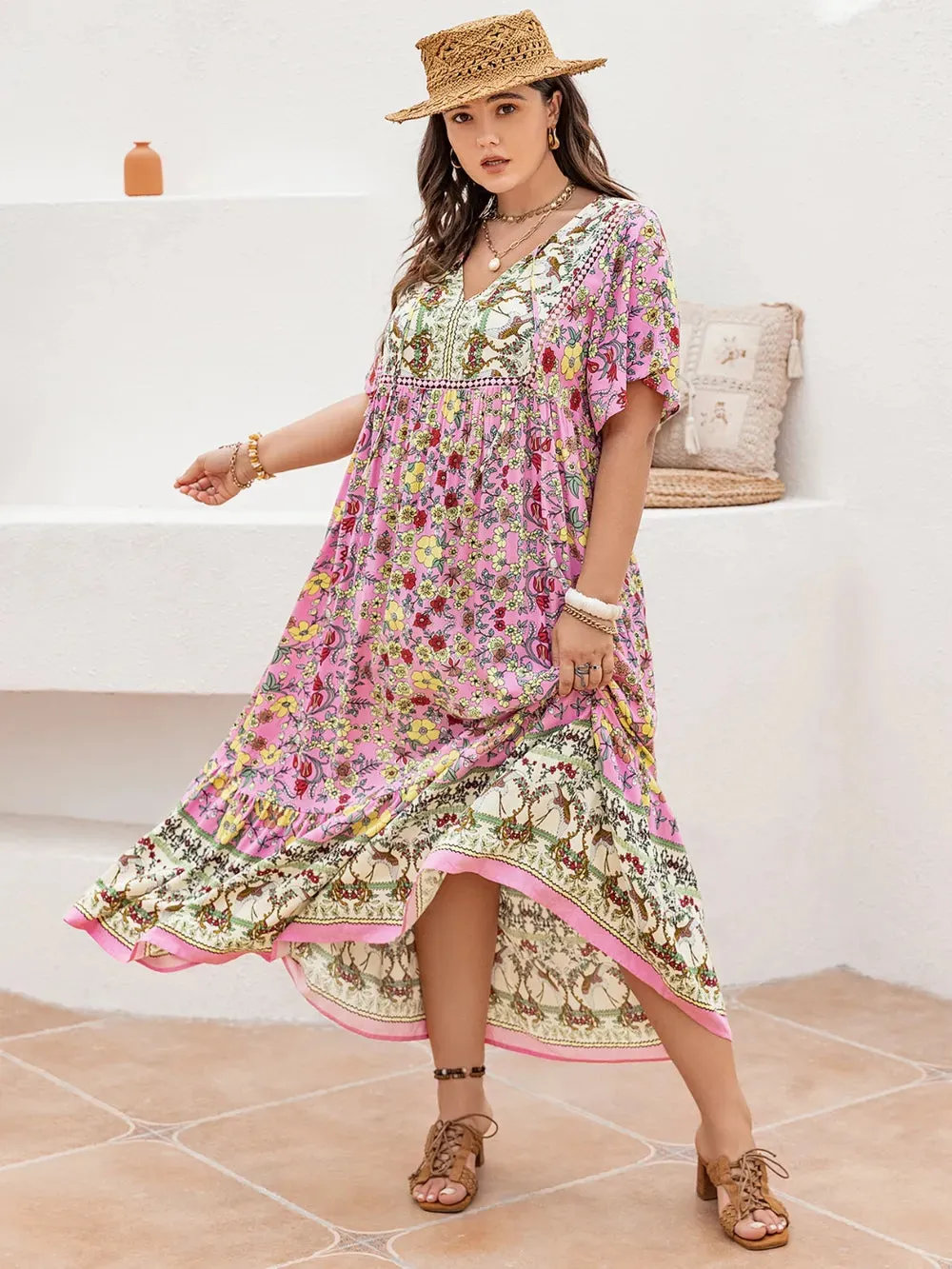 Plus Size Floral Tie Neck Flutter Sleeve Maxi Dress sold by Gigi Laurent product image thumbnail 2