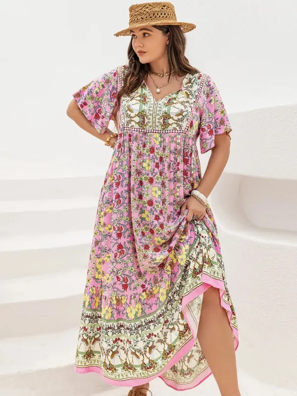 Plus Size Floral Tie Neck Flutter Sleeve Maxi Dress sold by Gigi Laurent