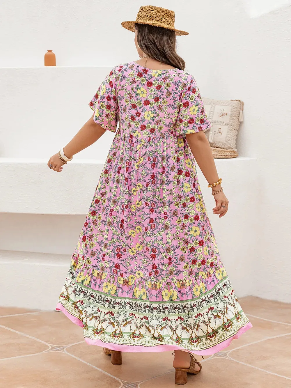 Plus Size Floral Tie Neck Flutter Sleeve Maxi Dress sold by Gigi Laurent product image thumbnail 3