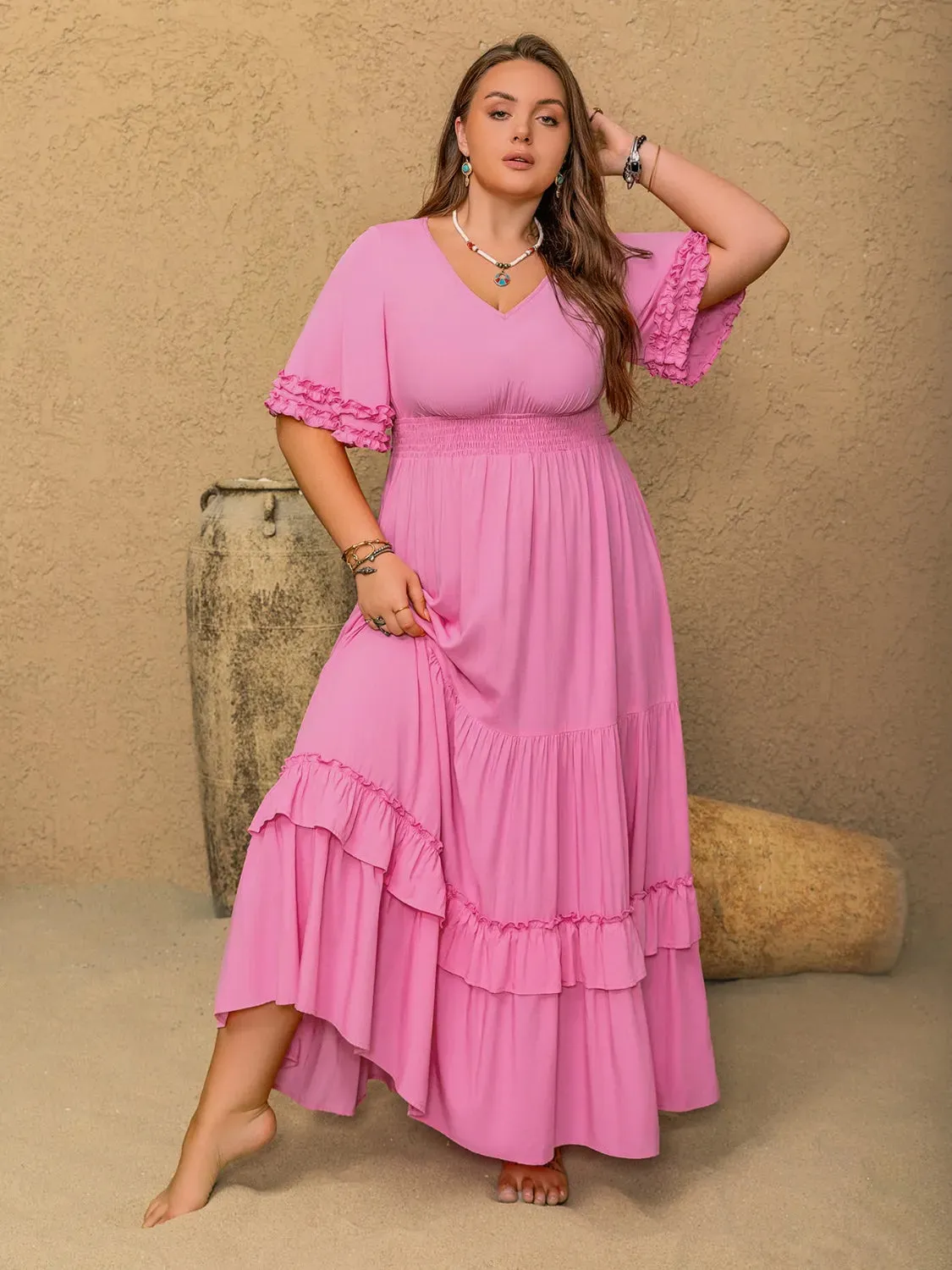 Plus Size V-Neck Half Sleeve Maxi Dress sold by Gigi Laurent product image thumbnail 2