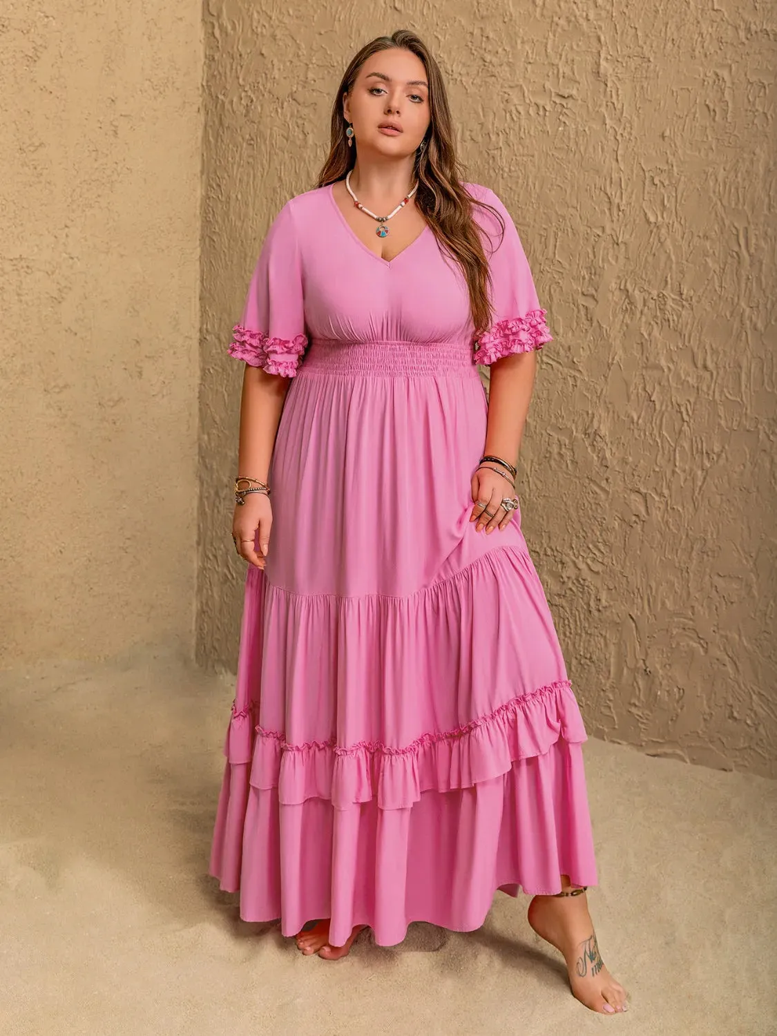 Plus Size V-Neck Half Sleeve Maxi Dress sold by Gigi Laurent product image thumbnail 4