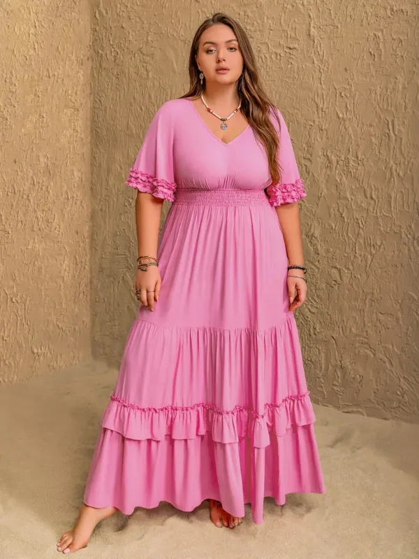 Plus Size V-Neck Half Sleeve Maxi Dress sold by Gigi Laurent