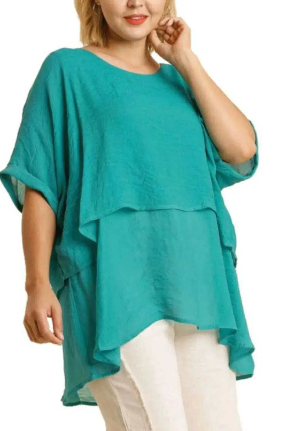 Umgee Full Size Cuffed Half Sleeve Layered Top Plus Size sold by Gigi Laurent product image thumbnail 2