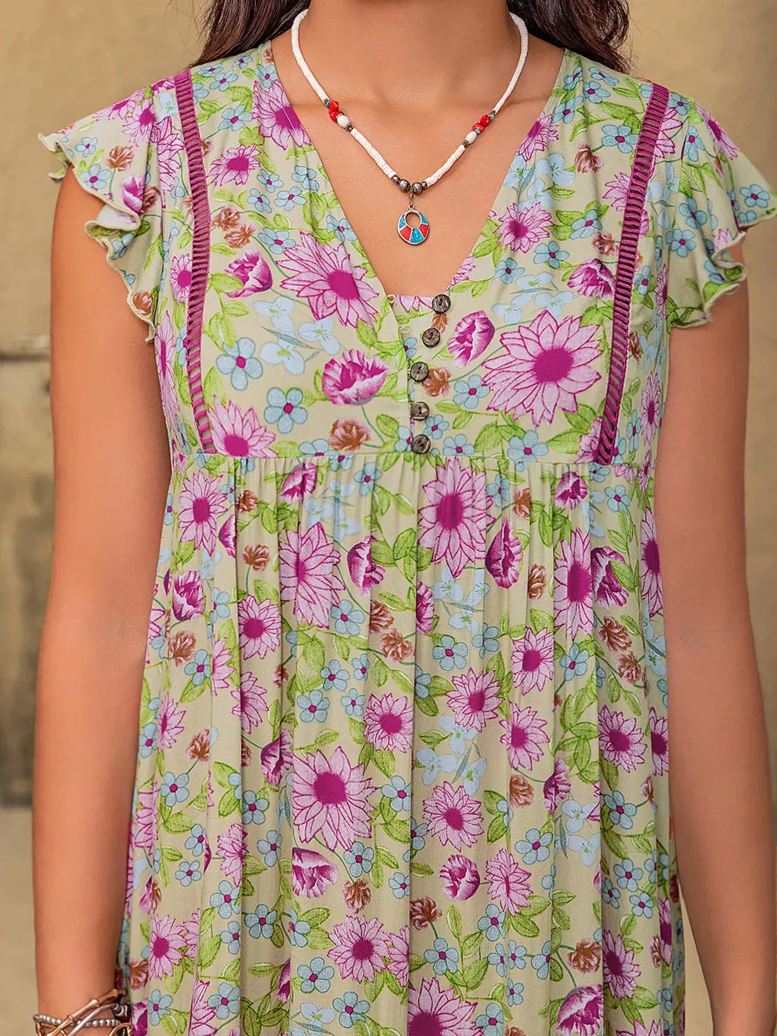 Plus Size Ruffled Printed V-Neck Midi Dress sold by Gigi Laurent product image thumbnail 5