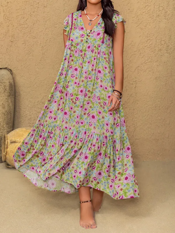 Plus Size Ruffled Printed V-Neck Midi Dress sold by Gigi Laurent