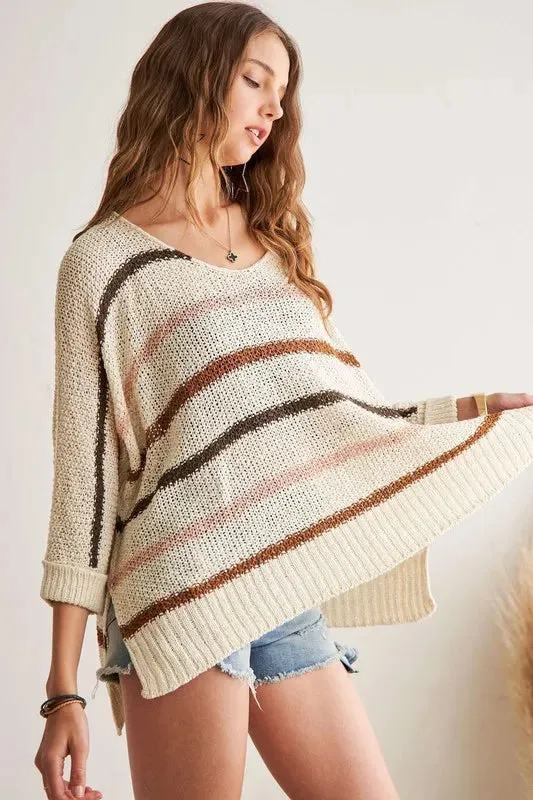 ADORA Full Size Multi Color Strip Sweater Plus Size sold by Gigi Laurent product image thumbnail 3