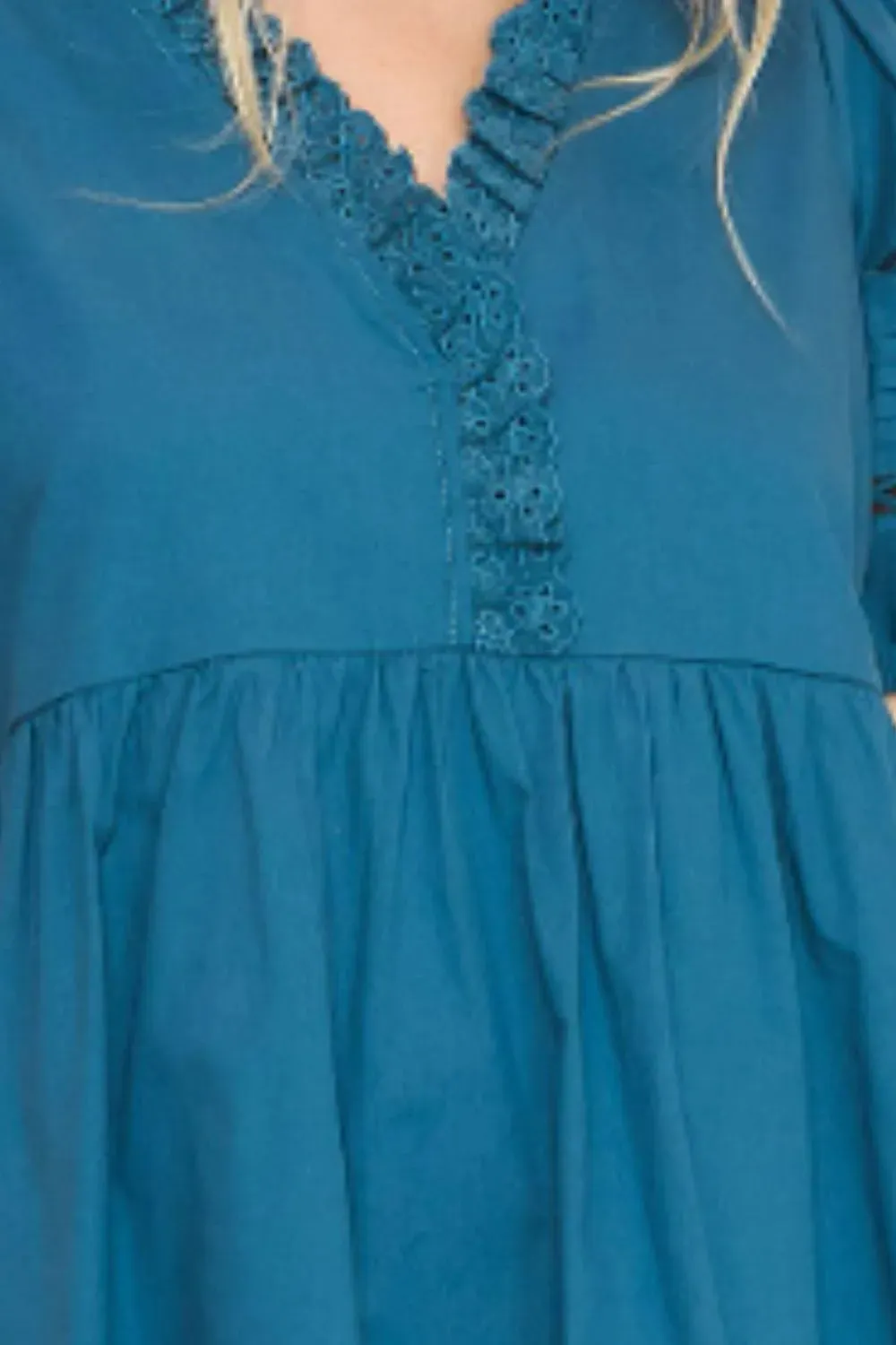 Umgee USA Full Size Lace Detail Puff Sleeve Mini Dress Plus Size sold by Gigi Laurent product image thumbnail 3