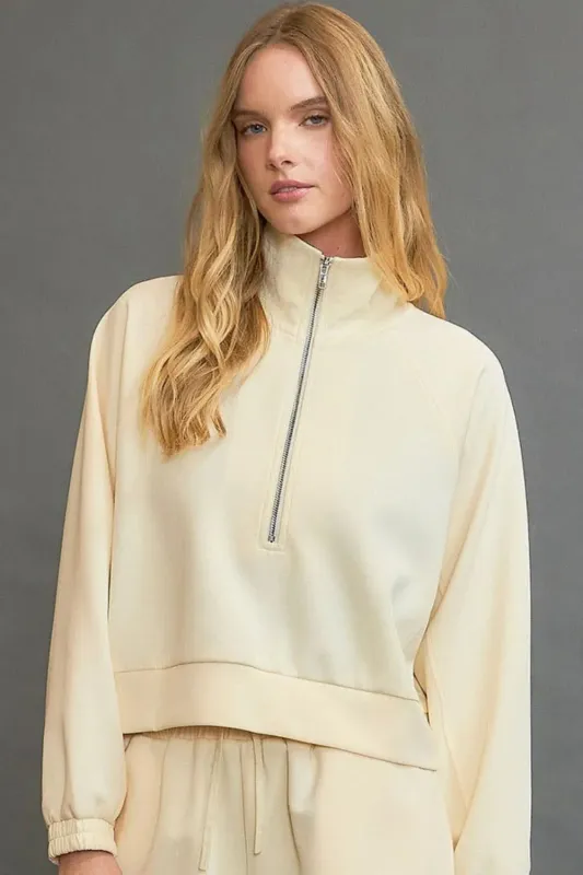 Umgee Full Size Half Zip Cropped Sweatshirt Plus Size sold by Gigi Laurent