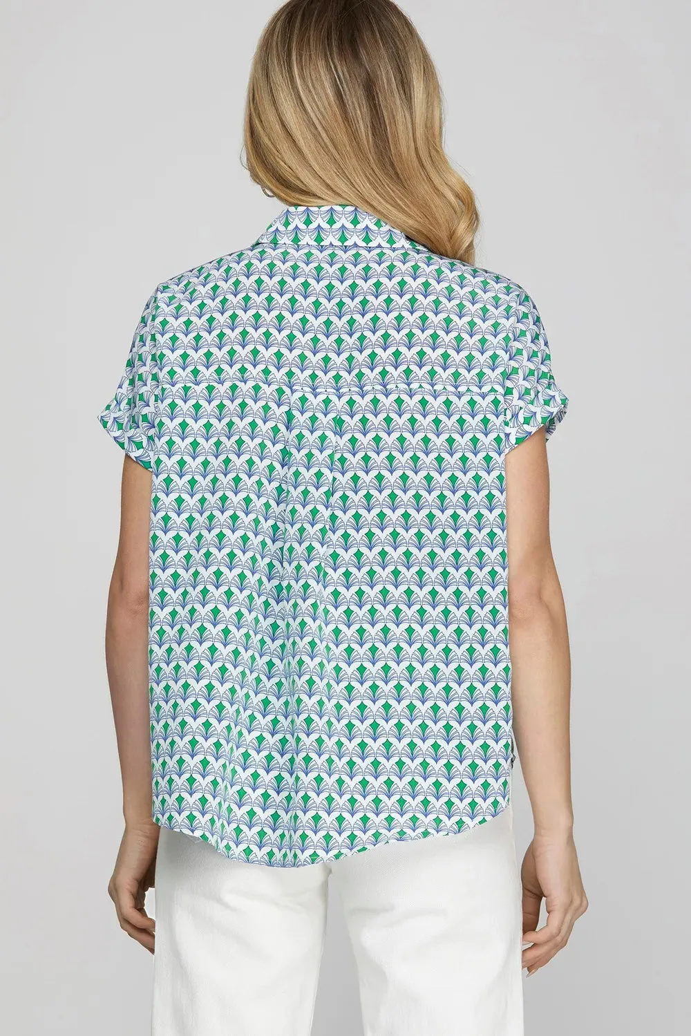 She + Sky Full Size Printed Johnny Collar Short Sleeve Blouse Plus Size sold by Gigi Laurent product image thumbnail 2