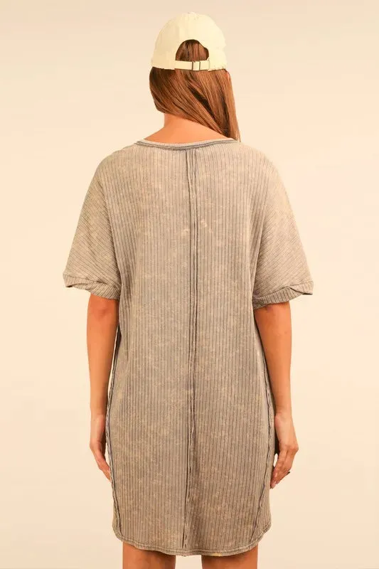 VERY J Plus Size Mineral Washed Ribbed Knit Mini Dress sold by Gigi Laurent product image thumbnail 3