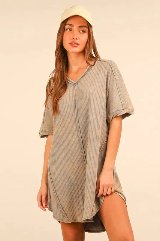 VERY J Plus Size Mineral Washed Ribbed Knit Mini Dress sold by Gigi Laurent