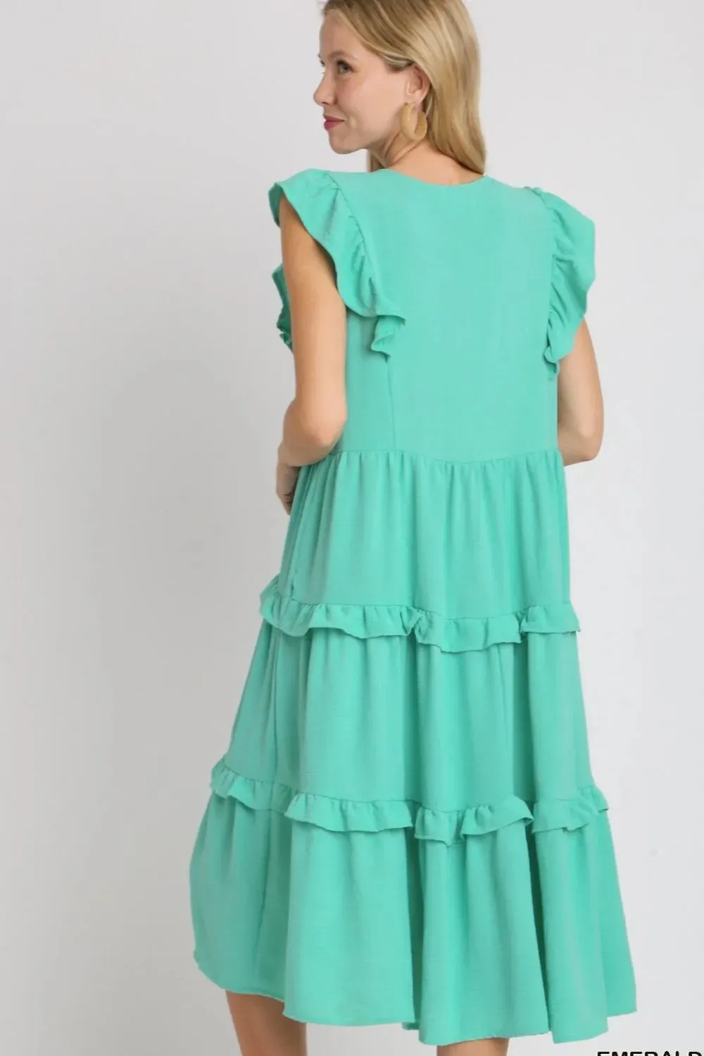Umgee Full Size Ruffle Tiered Cap Sleeve Midi Dress Plus Size sold by Gigi Laurent product image thumbnail 3