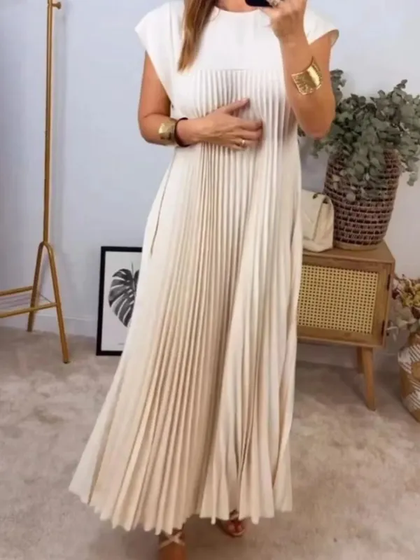 Full Size Pleated Round Neck Maxi Dress Plus Size sold by Gigi Laurent