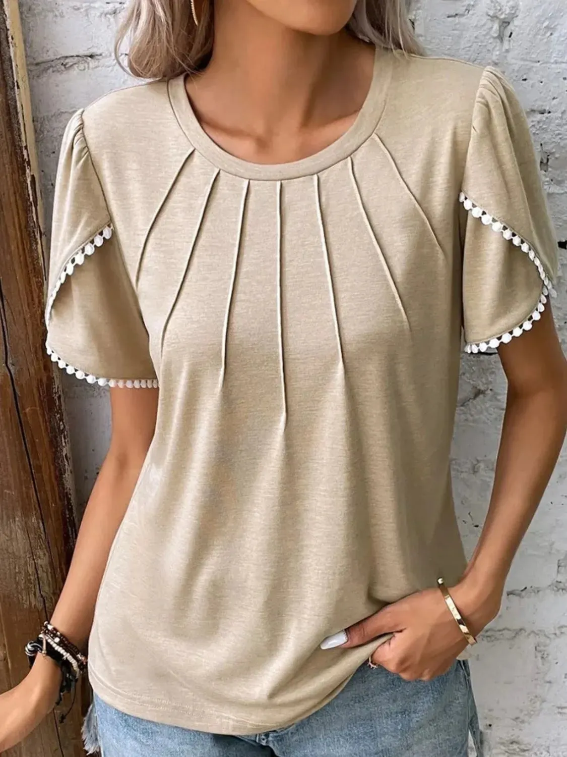 Full Size Round Neck Petal Sleeve Blouse Plus Size sold by Gigi Laurent