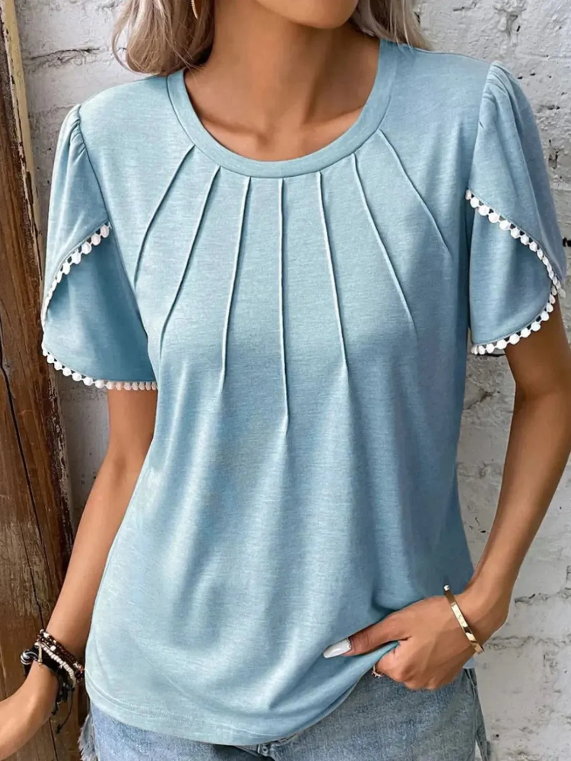 Full Size Round Neck Petal Sleeve Blouse Plus Size sold by Gigi Laurent product image thumbnail 4