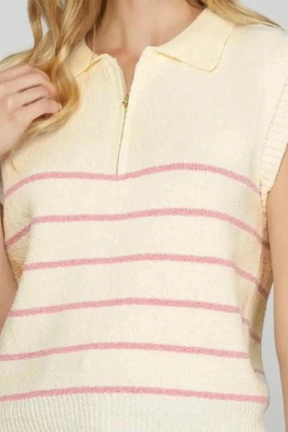 She + Sky Full Size Ribbed Hem Striped Half Zip Sweater Vest Plus Size sold by Gigi Laurent product image thumbnail 3