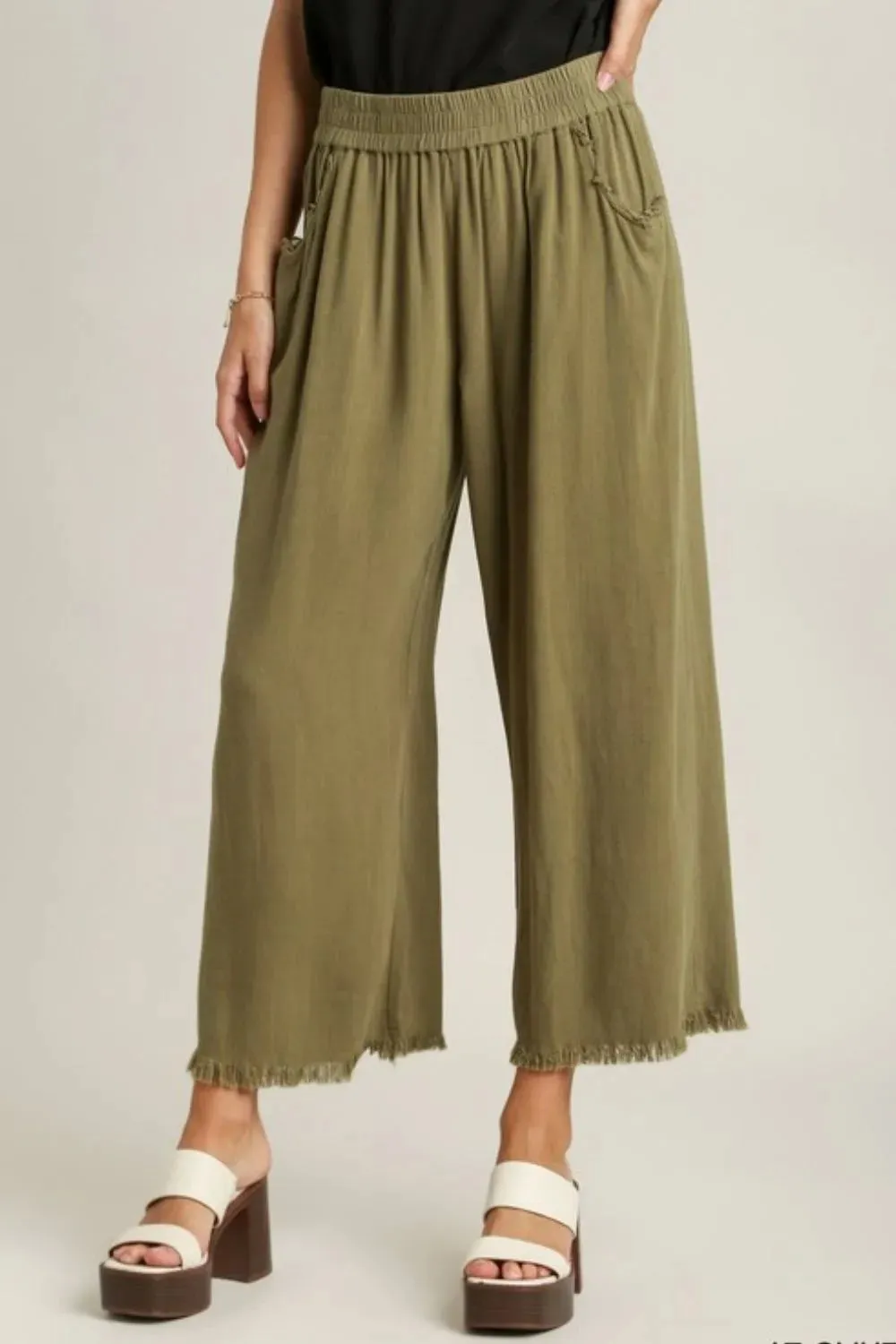 Umgee Full Size Linen Blend Elastic Waistband Wide Leg Pants Plus Size sold by Gigi Laurent
