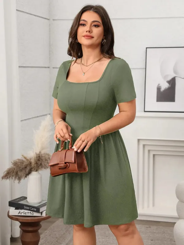 Plus Size Square Neck Short Sleeve Mini Dress sold by Gigi Laurent