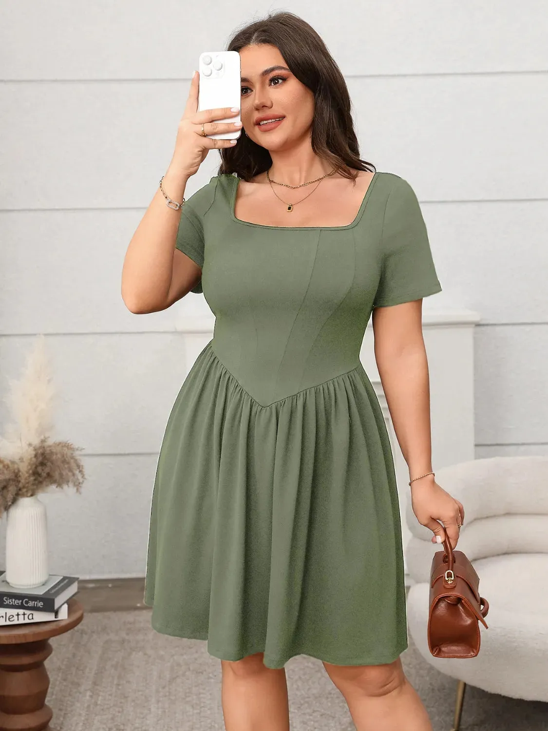 Plus Size Square Neck Short Sleeve Mini Dress sold by Gigi Laurent product image thumbnail 4