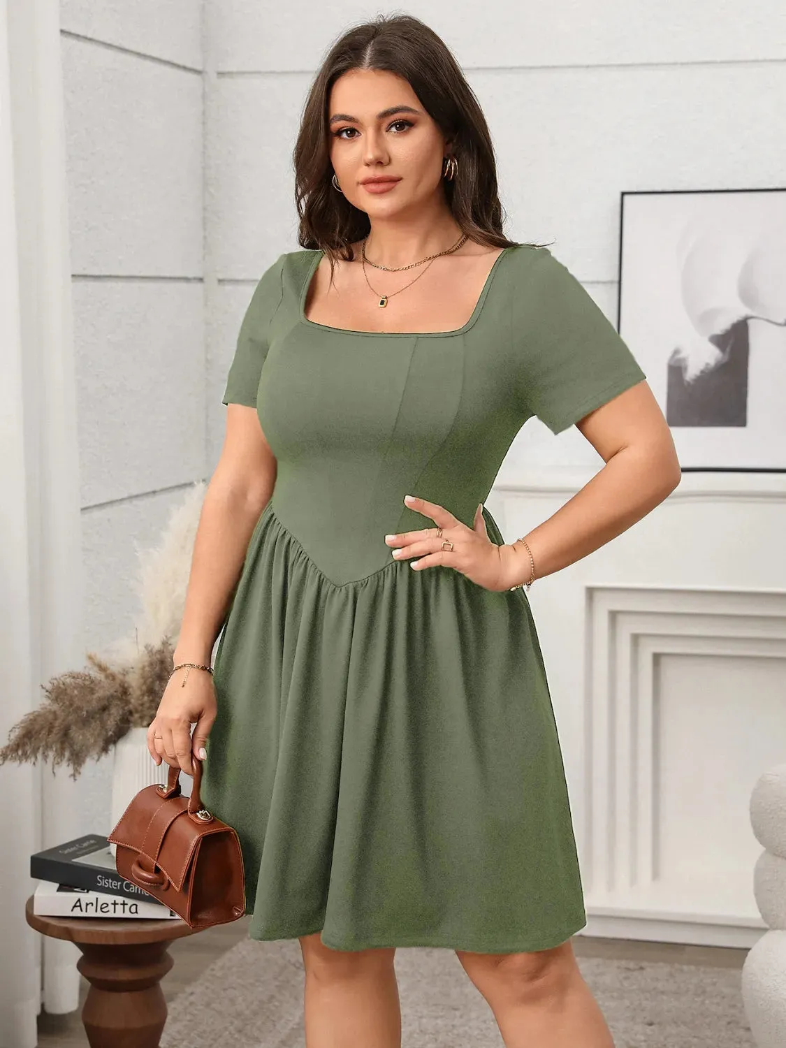 Plus Size Square Neck Short Sleeve Mini Dress sold by Gigi Laurent product image thumbnail 5