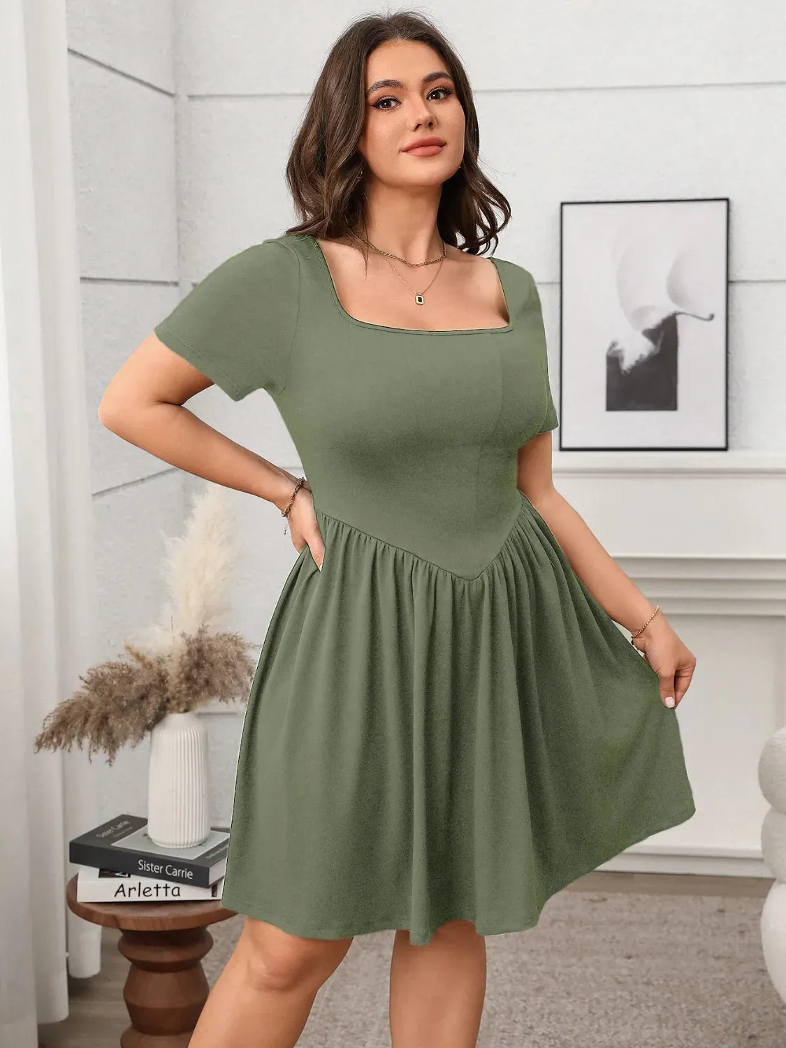 Plus Size Square Neck Short Sleeve Mini Dress sold by Gigi Laurent product image thumbnail 3