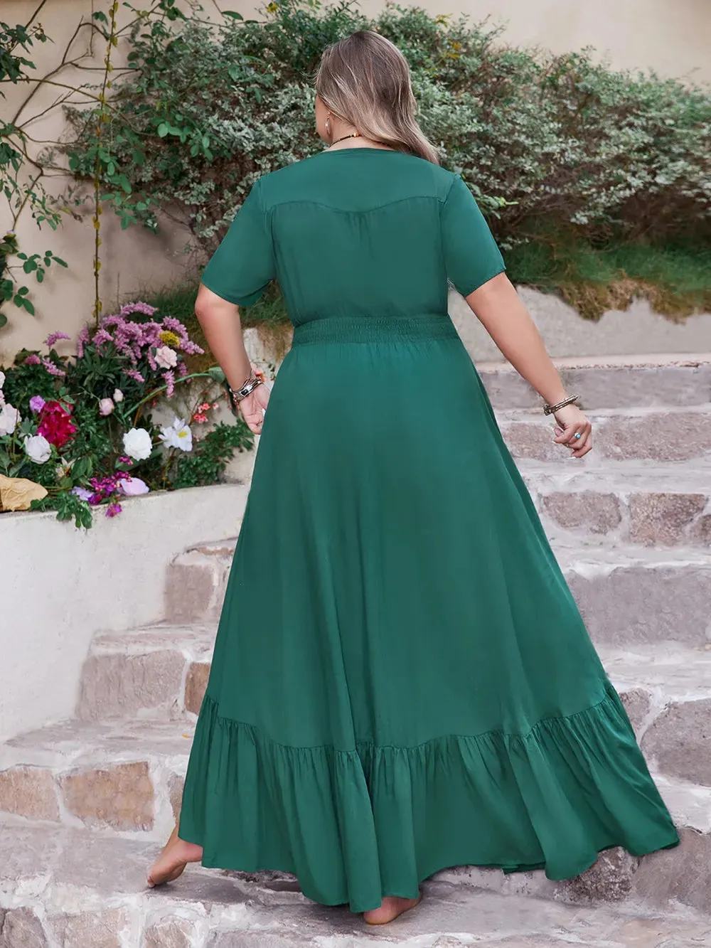 Plus Size Button Detail V-Neck Short Sleeve Maxi Dress sold by Gigi Laurent product image thumbnail 5