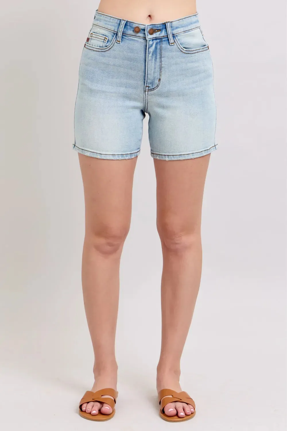 Judy Blue Full Size 2 Button Denim Shorts with Pockets Plus Size sold by Gigi Laurent