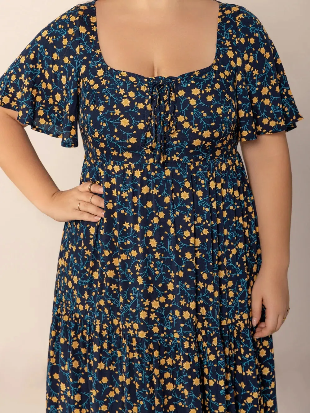 Plus Size Printed Short Sleeve Slit Tiered Maxi Dress sold by Gigi Laurent product image thumbnail 4