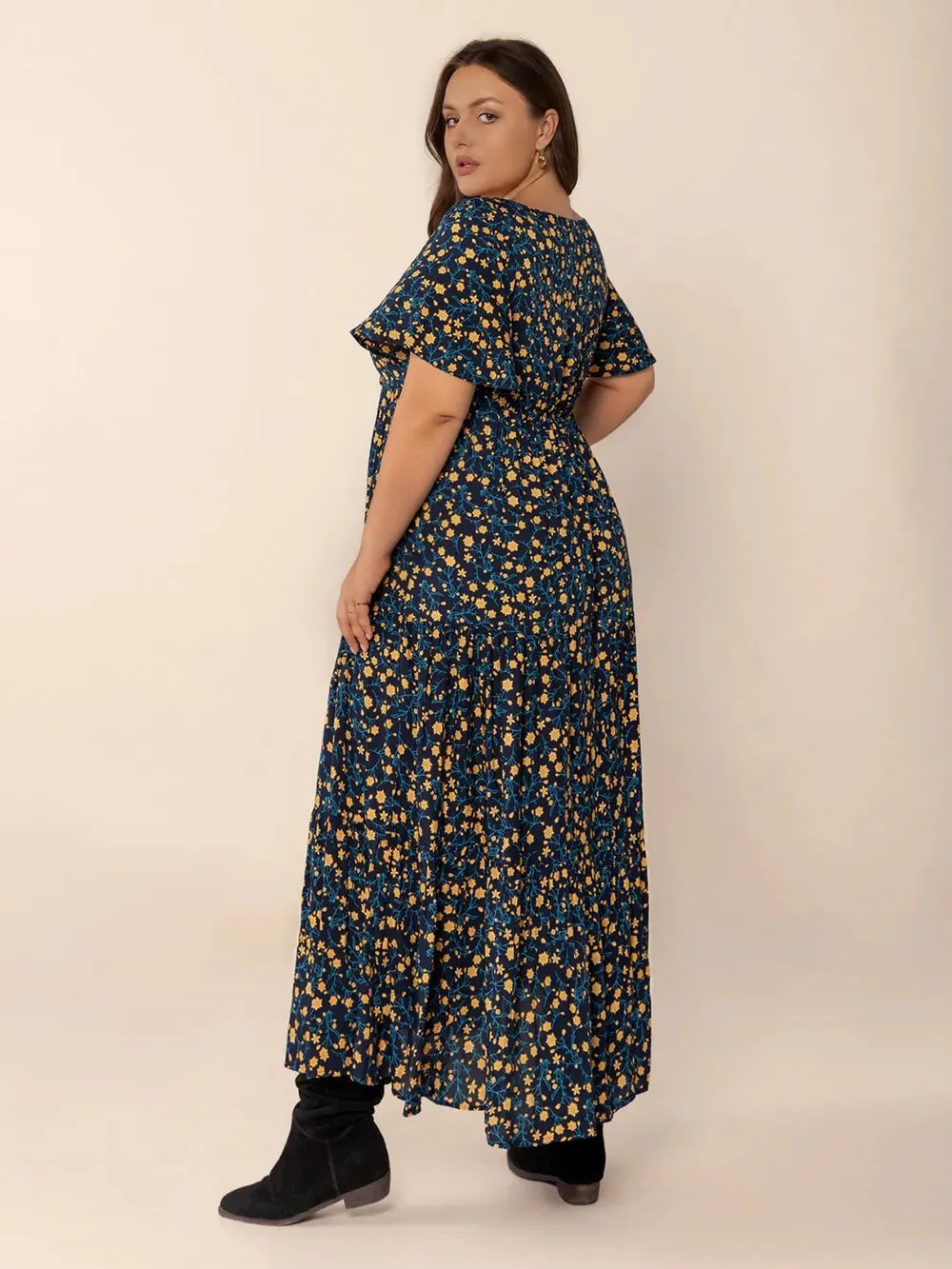 Plus Size Printed Short Sleeve Slit Tiered Maxi Dress sold by Gigi Laurent product image thumbnail 5