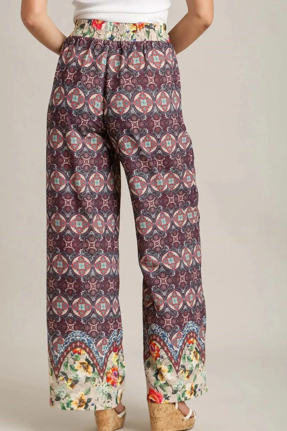 Umgee Full Size Mixed Print Elastic Waistband Pants Plus Size sold by Gigi Laurent product image thumbnail 2