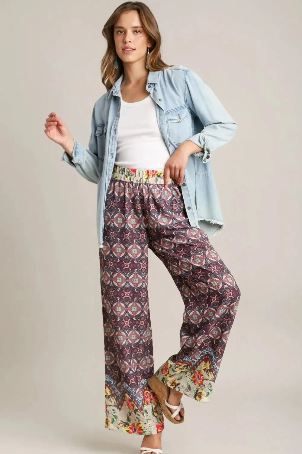 Umgee Full Size Mixed Print Elastic Waistband Pants Plus Size sold by Gigi Laurent product image thumbnail 5