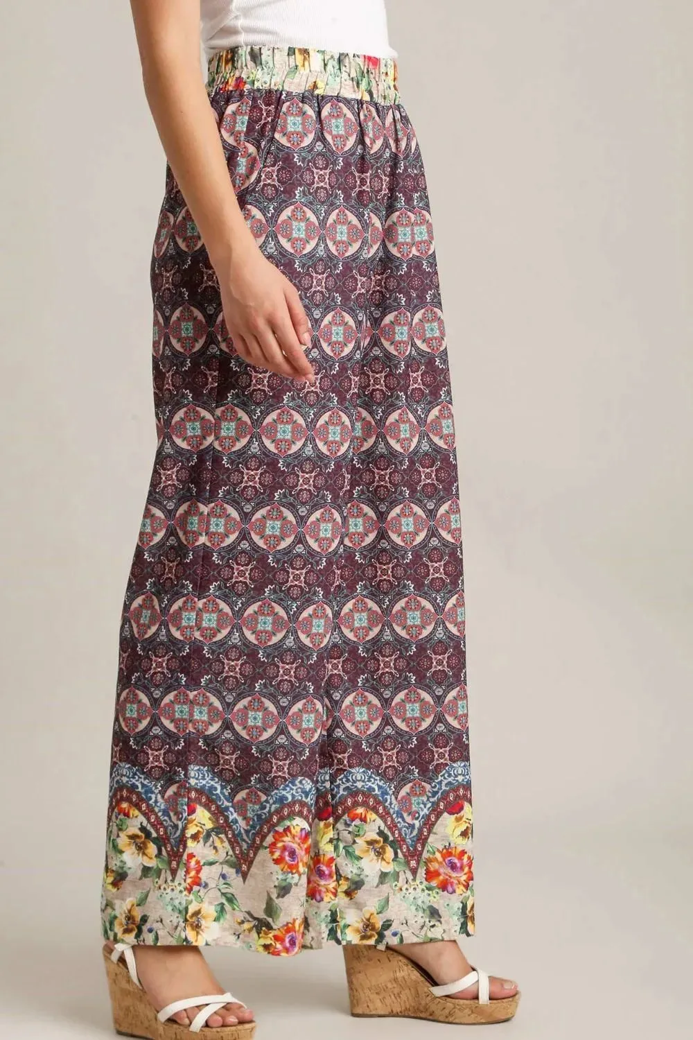 Umgee Full Size Mixed Print Elastic Waistband Pants Plus Size sold by Gigi Laurent product image thumbnail 3