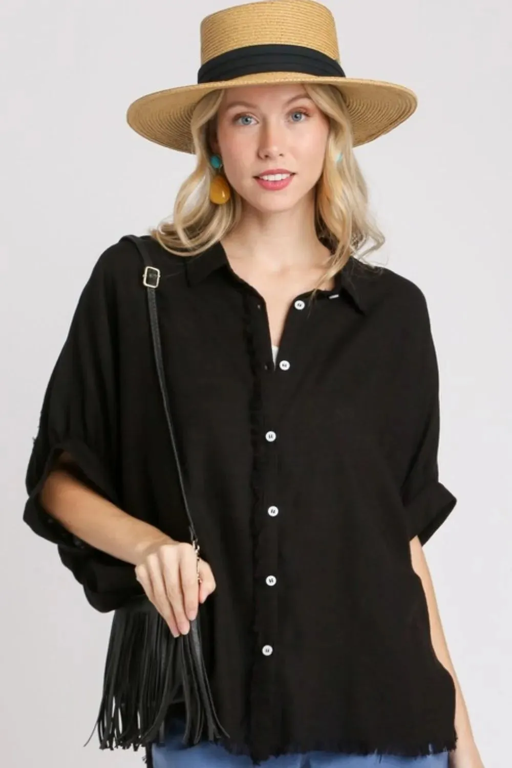 Umgee Full Size Linen Blend Button Down Shirt Plus Size sold by Gigi Laurent