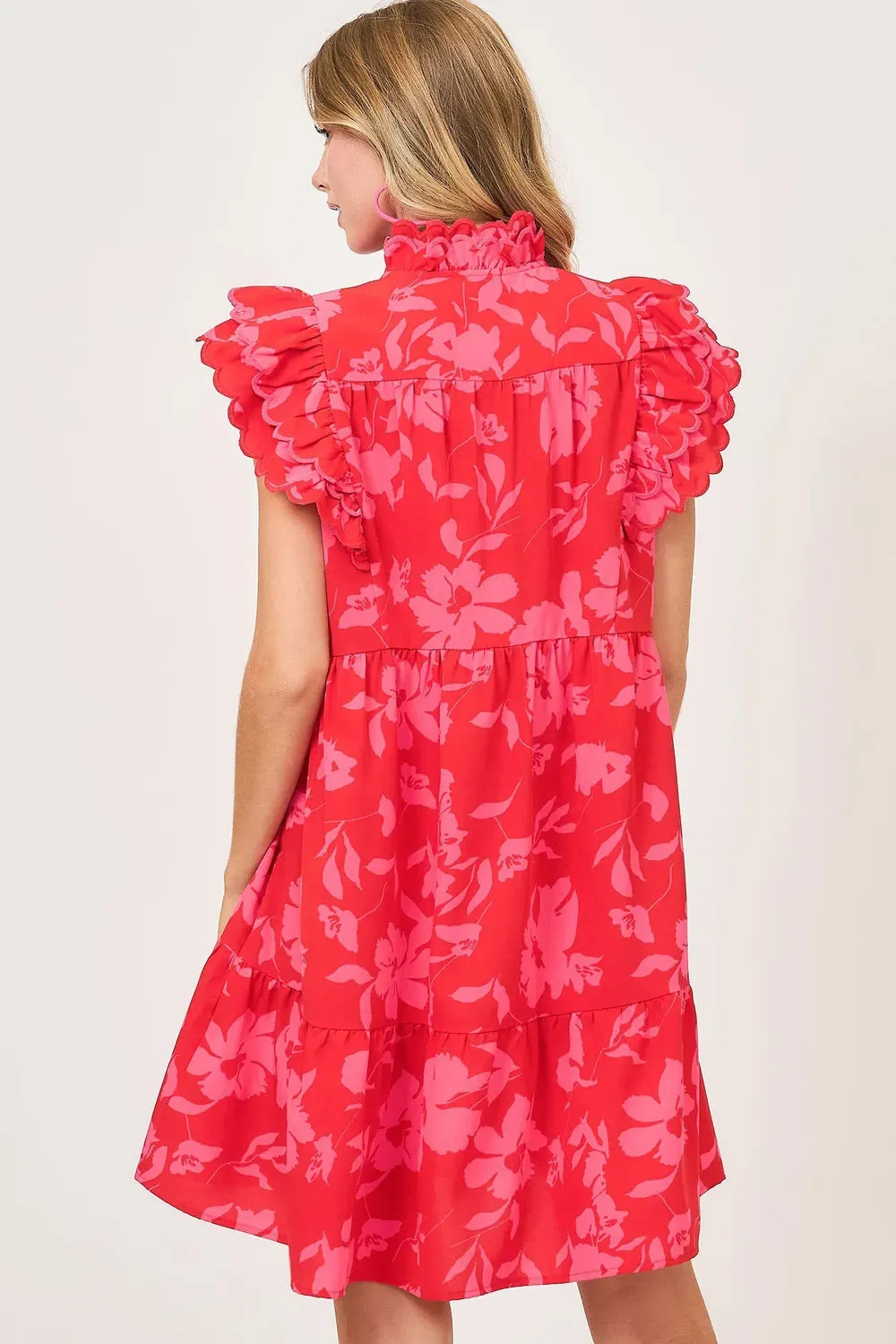 Umgee Full Size Two Tone Floral Print Ruffle Cap Sleeve Mini Dress Plus Size sold by Gigi Laurent product image thumbnail 2