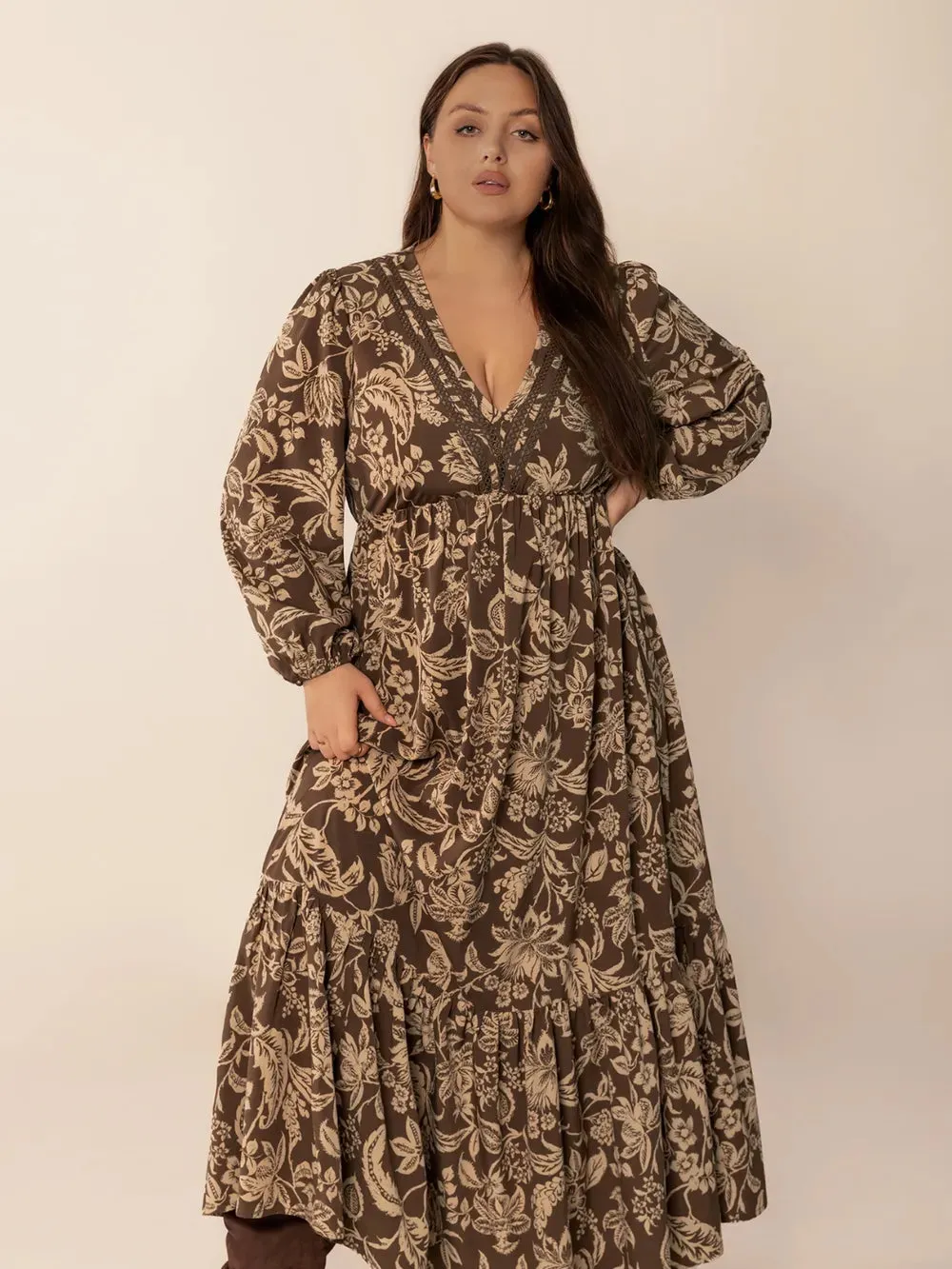 Plus Size Printed V-Neck Balloon Sleeve Maxi Dress sold by Gigi Laurent product image thumbnail 5