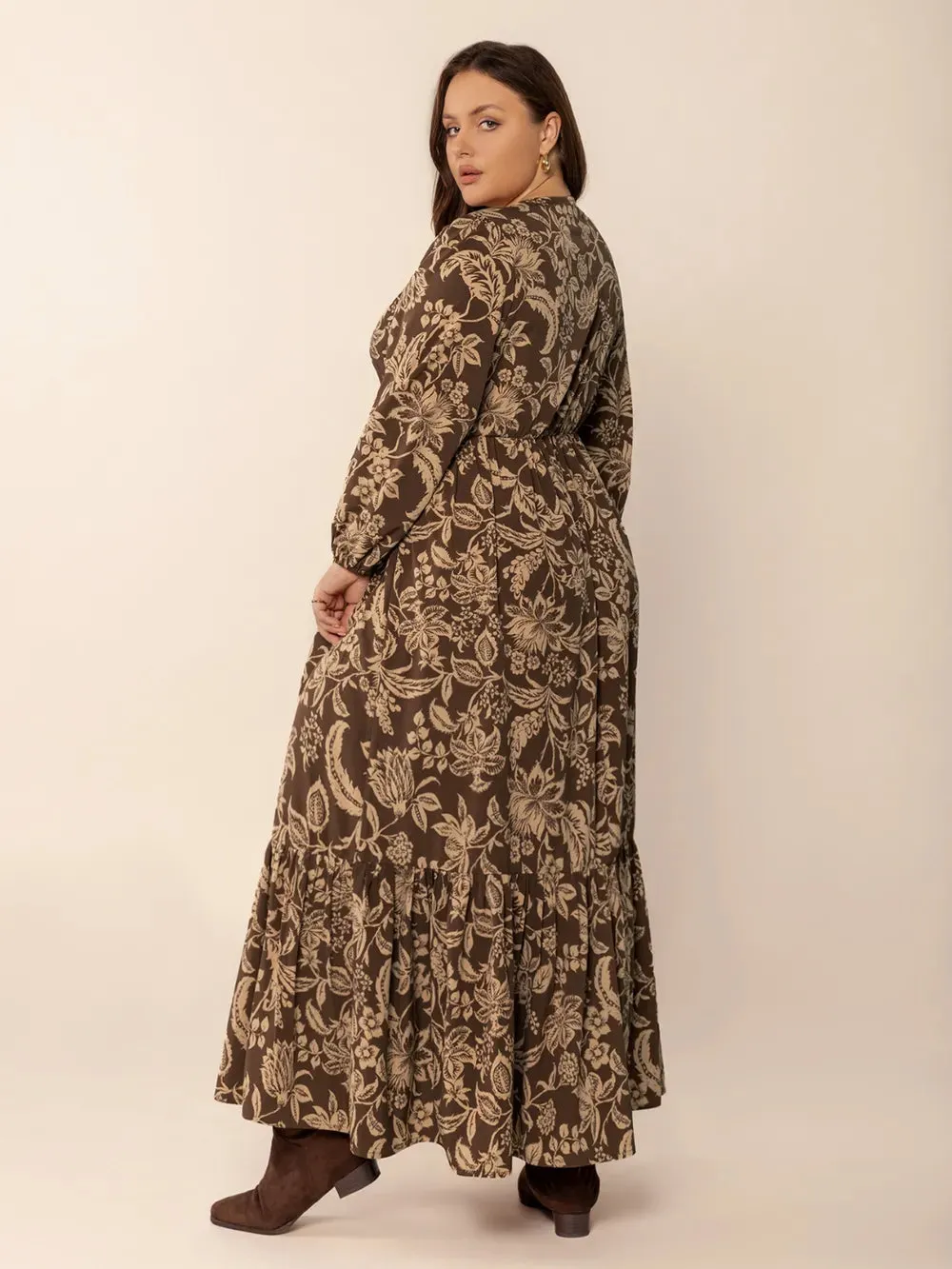 Plus Size Printed V-Neck Balloon Sleeve Maxi Dress sold by Gigi Laurent product image thumbnail 3
